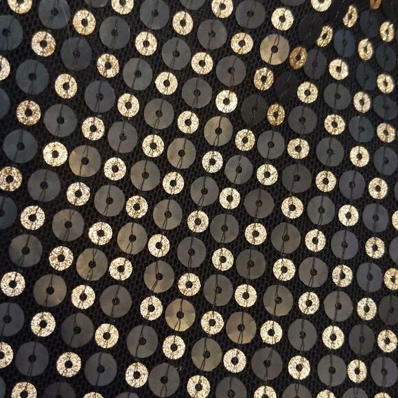 FRNCH black short sleeve blouse, back zip, heavily sequined (gold), M - Picture 3 of 8